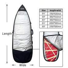 Upsurf 1 X Short Protective Internal Fin Pocket Black/Silver Nylon Water-Resistant Travel Surfing Shortboard Bag, Beach Essentials, Beach Accessories, Pool Float