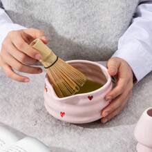 5pcs Matcha Whisk Set, Cute Pink Heart/Cherry Blossoms Ceramic Matcha Bowl With Whisk Set, Japanese Tea Set Includes Matcha Bowl With Spout, Matcha Whisk Holder, Bamboo Matcha Whisk, Scoop, Sifter, Ceramic Matcha Kit For Tea Lovers
