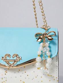 Bow & Faux Pearl Decor Square Bag Flap Chain PU Fashionable Gifts - View 5