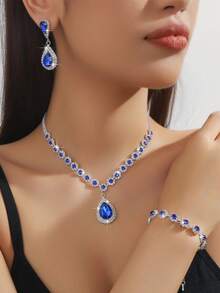 1 Set Women's Fashion Jewelry Set: Necklace, Earrings, Bracelet - Royal Blue - View 7