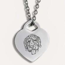 1pc Personalized Laser Engraved Line Art Pet Image Necklace - Silver - View 8