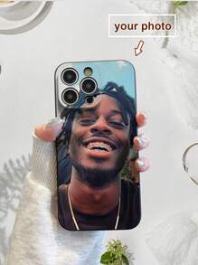 1pc Black TPU Customizable Printed Protective Phone Case, Compatible With IPhone/Android Phones, Such As , Galaxy, OPPO, With Lanyard/Wrist Strap, Shock-Absorbent And Interesting Design