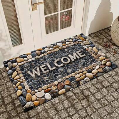 1pc Stone Pattern Welcome Doormat - Non-Slip, Suitable For Indoor/Outdoor, Absorbent & Dirt Resistant, Applicable For Bedroom, Bathroom, Kitchen, Entrance - Machine Washable Home Decor