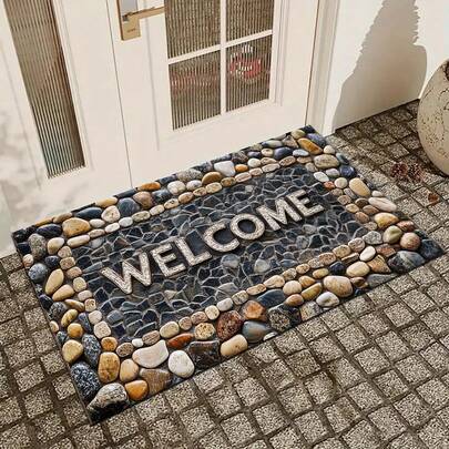 1pc Stone Pattern Welcome Doormat - Non-Slip, Suitable For Indoor/Outdoor, Absorbent & Dirt Resistant, Applicable For Bedroom, Bathroom, Kitchen, Entrance - Machine Washable Home Decor