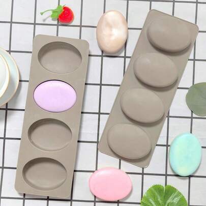 1pc 4-Cavity Oval Silicone Soap Mold, For Handmade Soap, Candle, And Bath Bomb Making