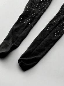 1pc Rhinestone Fishnet Crotchless Leggings - Sexy Women's Club Outfit And Lingerie For Rave - Black - View 7