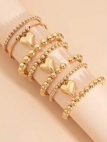 7pcs/Set Minimalist Beaded Bracelet Set, Versatile Casual Jewelry For Women - Gold - View 3
