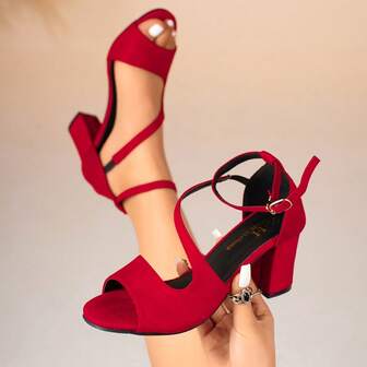 2025 Spring/Summer New Black Chunky Heel Mid Heel Sandals, Women's Sexy Strap French Open Toe Fashion Versatile High Heels