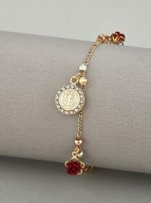 1 Peça Pulseira de Contas de Rosa em Estilo Boêmio de Férias - Pulseira Charmosa e da Moda, Presente de Joias Diárias para Mulheres, Joias de Verão para Mãe, Esposa, Amante, Melhor Amiga