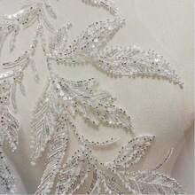 1pc White Leaf Embroidered Beaded Sequin Fabric Patch, DIY Bridal Gown Dress Decorative Accessory