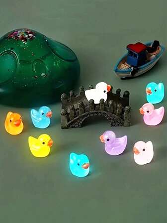 10pcs Random Color Glow-In-The-Dark Rubber Duckies, Mini Ducks, Duck Toys Set, Mini Glow-In-The-Dark Resin Duck Crafts, Colorful Small Glow-In-The-Dark Duck Miniatures, Vibrant, Collectible, Cute Party Favors, Gift Bag Fillers, Easter & Christmas Gifts