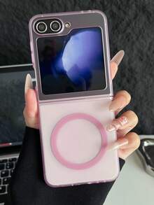 奢华磨砂磁性透明外壳适用于三星 Galaxy Z Flip 6 Z 5 4 3 Flip 6 透明防震硬纤薄保护套防水防摔防刮 - 粉色 - 查看 2