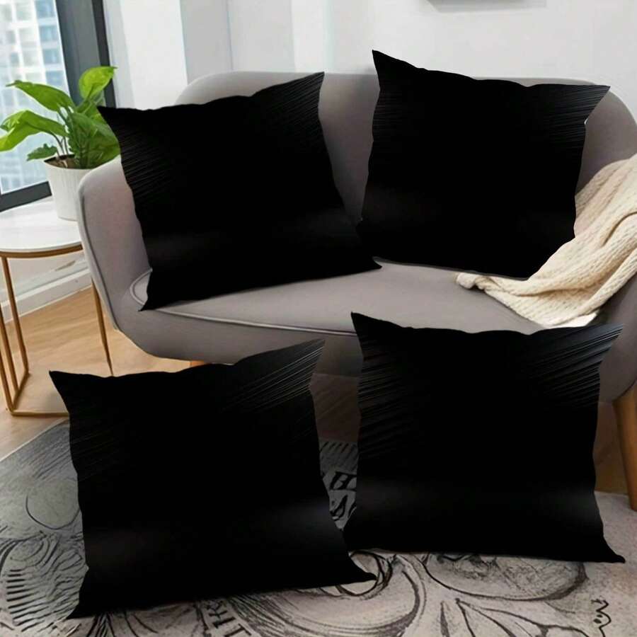 4pcs Black & White Throw Pillow Covers, Essential Minimalist Home Decor, Sofa Cushion Cover, Bedroom Decoration, Single-Sided Printed (White Back), Zippered Closure, Pillow Inserts Not Included
