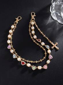 1 pieza Cadena para pantalones de estilo retro y de lujo con múltiples capas de strass e imitación de perlas, cadena para el Body, decoración para pantalones para hombres