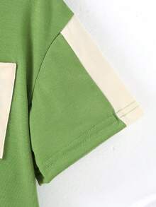 2 件套年轻男孩字母印花休闲圆领短袖上衣和纯色舒适休闲短裤，夏季 - 綠色 - 查看 5