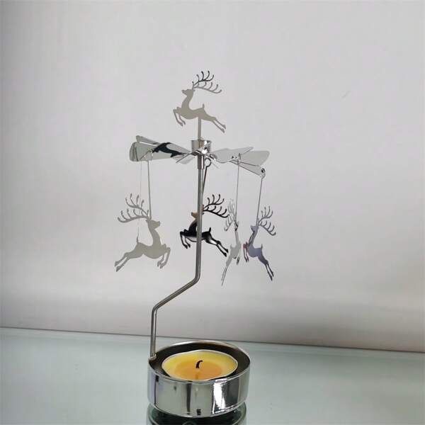 Custom Elegant Reindeer Rotate Candlestick Metal Plated Christmas Deer Tealight Candle Holder Rotary