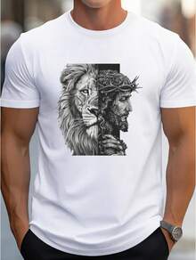 Printed 100% Pure Cotton Round Neck Shirt For Men With Street Style, Comfortable And Skin-Friendly Casual Sport Top Shirt - White - View 1