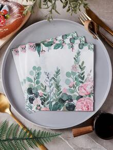 20pcs Floral And Leaf Print Disposable Paper Napkins For Party, Gathering, Tabletop Use - Multicolor - View 1