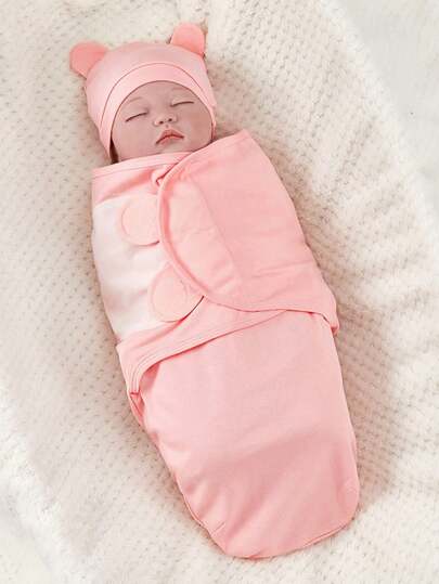 1 套（襁褓 + 帽子）婴儿襁褓毯，适合 0-3 个月宝宝，新生儿可调节襁褓，婴儿包巾，可穿戴婴儿毯，易换襁褓袋，早产儿襁褓毯套装，新生儿可穿戴睡袋，男女宝宝通用，可安抚惊跳反射