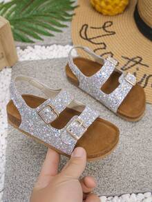 1 Paar neue Mode Farbverlauf Glitzer reflektierendes Material Plateau Kinder Sport Sandalen