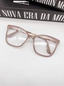 WOMEN'S SQUARE CAT EYE GLASSES FRAME WITH  REST LENS - Khaki - View 1