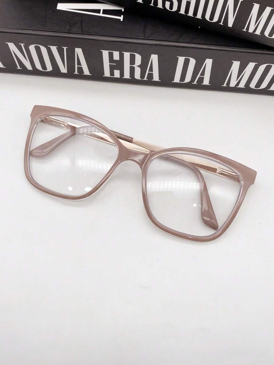 WOMEN'S SQUARE CAT EYE GLASSES FRAME WITH  REST LENS - Khaki - View 1