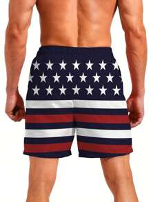 Quick-Drying Flag Print Men Shorts - Lightweight & Breathable Active Beach Wear With Drawstring - Perfect Hawaiian Style For Summer Resort Vacations,Hawaiian