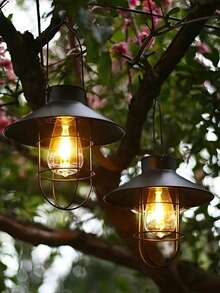 1 件太阳能灯笼户外吊灯金属农舍太阳能灯带暖白色爱迪生灯泡设计适用于花园庭院露台门廊装饰