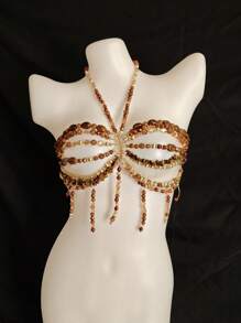 Unisex Sexy Acrylic Crystal Glitter Hollow-Out Pendant Bodychains Bralette Decor, Suitable For Nightclub, Party, Hotel, Carnival, Couples