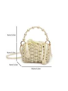 1pc Girls Pearl Drawstring Closure Cute Handbag White Beaded Crossbody Bag, Suitable For Spring/Summer - White - View 10
