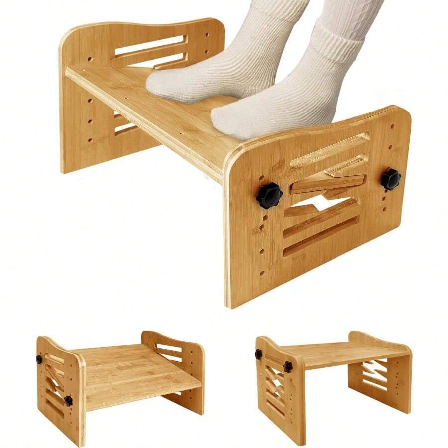 Myplace Bamboo Adjustable Under Desk Footrest, Ergonomic Foot Rest With ...