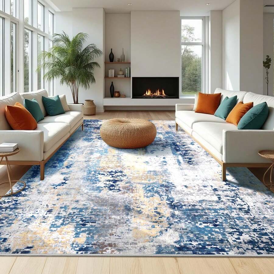 Homore Washable Abstract Area Rug, Washable Carpet Non-Slip And No Shedding, Indoor Entrance Mat, Bohemian Kitchen Mat, Vintage Traditional, Suitable For Living Room, Bedroom, Office And Porch Front Door Entrance,Gift Giving, Home Decoration.Halloween