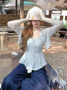 年轻女孩复古硬币印花白色针织开衫和吊带背心两件套，适合春季 - 白色 - 查看 1