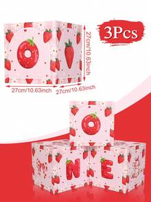3 件/套 27 厘米 1 岁生日粉色草莓生日惊喜盒，可爱粉色草莓 ONE 图案礼盒，1 岁生日派对房间背景装饰，生日惊喜盒，宝贝淋浴派对房间装饰，摄影道具，生日惊喜礼物派对礼物 - 1歲生日草莓 - 查看 4