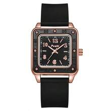 Poshi 1pc Women's Fashion Casual Square Quartz Watch With Soft Silicone Band - Black - View 5