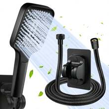 3pcs Set New High-Quality 3-Setting ABS Handheld Shower Head With 1.5M Stainless Steel Hose & ABS Wall Mount Bracket, Black