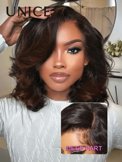  Hår 13x4 Lace Frontal Kastanjebrunt Ombre Spiral Lockar Vågigt Bob Peruk Pre-Everything Peruk Förklippt Förblekt Förplockat 3D Dome Andningsbar Mössa Unice Peruker För Kvinnor