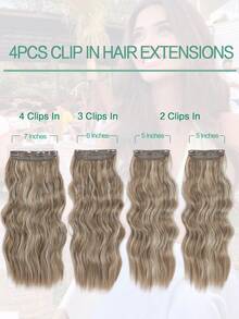 4PCS Clip In Hair Extensions 20inch Wavy Hair Extensions Clip Ins Ash Brown With Golden Highlights Hair Extensions Full Head Synthetic Hair Pieces For Women Natural Luster - Piano Color - View 5