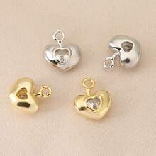 Bộ 1/3 mặt dây chuyền hình trái tim đính đá Zirconia thủ công, mạ vàng/bạc 18K, phụ kiện trang sức nhỏ nhắn tinh tế, có thể làm thành bông tai, mặt dây chuyền hoặc vòng cổ. - Mặt dây chuyền tình yêu DIY - Xem 8
