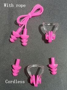 1 Set Silicone Strap Nose Clip Ear Plug Box Swimming Equipment Accessories Waterproof Strap Earplug Nose Clip Set, Beach Essentials, Beach Accessories, Pool Float - Pink - View 2