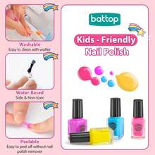 BATTOP Kids Nail Polish Set For Girls, Nail Art Kits With Nail Dryer & Glitter Pen, Quick Dry & Peel Off & Nail Polish, Christmas Birthday Gifts For Girls Ages 6 7 8 9 10 11 12 - Rose Red - View 4