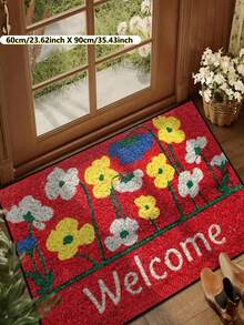 1pc Cute Floral Welcome Doormat For Christmas & Thanksgiving | Durable Polyester Material | Non-Slip, Easy To Clean, Machine Washable | Indoor/Outdoor Entrance And Home Decor - Ideal For Room Decor, Small Rug, Living Room Rug, Bedroom Rug, Kitchen Rug, Bathroom Rug, Area Rug - All Season, Holiday Decoration