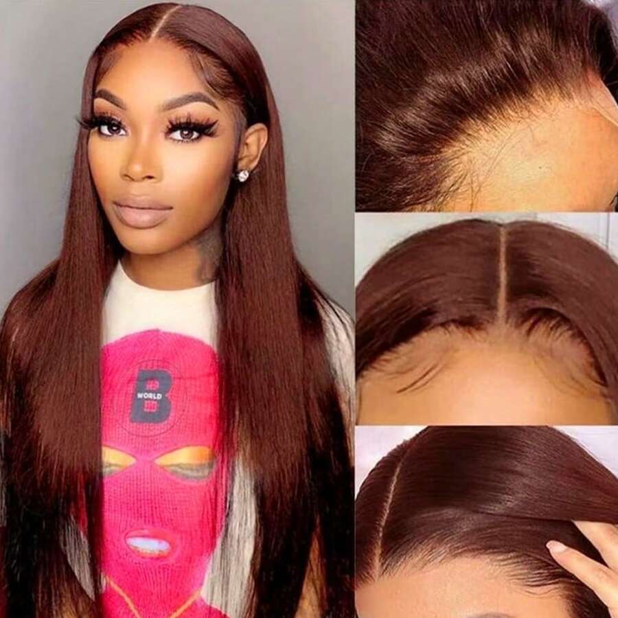 13X6 Platinum White Synthetic Lace Front Wigs 28 Inch Pre Plucked Long Straight Hair Wigs Glueless White Wigs Heat Resistant Fiber Hair Natural Halloween Wigs Platinum Blonde Lace Front Wigs For Women For Daily Christmas Party Cosplay Use - Reddish Brown - 查看 1