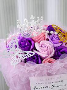 12pcs Mini Pearl Beaded Crown Shaped Flower Bouquet Accessories , Perfect For Birthday Party Decorations, Back To School Valentine Day