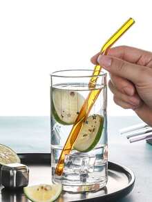 4/8 件可重复使用的黄色玻璃吸管，耐热高温可清洗可重复使用的水果饮用吸管，适用于奶茶、果汁、冷饮、鸡尾酒、女友礼物、父亲节。 - 黃色 - 查看 3