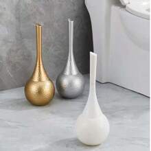 Cepillo de inodoro de lujo, a prueba de agua, en color dorado - Diseño ergonómico de mango largo para la limpieza del baño, higiene del baño, limpieza profunda, uso diario, calidad hotelera, base a prueba de salpicaduras y alcance de 360°. (Moderno, elegante, fácil de limpiar)