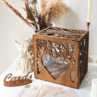 Wedding Card Box With Acrylic Window, Wooden Gift Card Box For Wedding Decorations For Reception, Rustic Brown Wood Money Keepsake Boxes For Wedding Decor Shower Birthday Graduation Party Summer Gifts Beach Back To School School Supplies Room Decor
