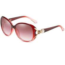 Women Elegant Pearl Fox Head Sunglasses Retro Style Metal Frame Pink Color Perfect For Hiking Casual Wear Sunglasses For Summer Beach Vacation,Outdoor,Travel