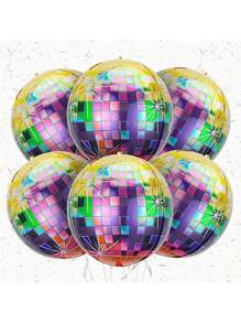 6pcs 22 Inch Colorful/Gold/Silver Disco Ball Balloons, 22 Inch 4D Round Foil Balloons For Birthday, Wedding, Graduation, Disco Dance Theme Party Decorations 70s 80s 90s