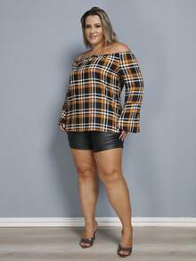 Women's Plaid Shirt Plus Size  Blouse Long Sleeve GG G1 G2 G3 - 紫紅色 - 查看 5